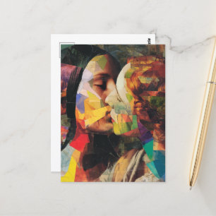 Vrouwen Kussen Kleurrijke Mixed Media Collage Briefkaart
