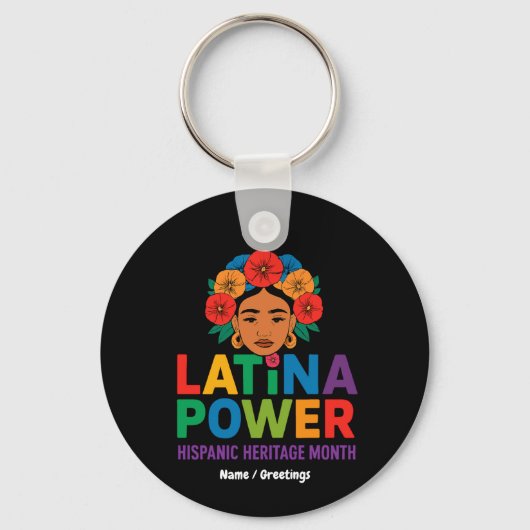 Vrouwen Latina Power Flowers Spaanse Maand Sleutelhanger (Voorkant)