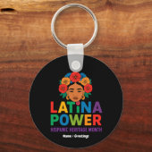 Vrouwen Latina Power Flowers Spaanse Maand Sleutelhanger (Voorkant)