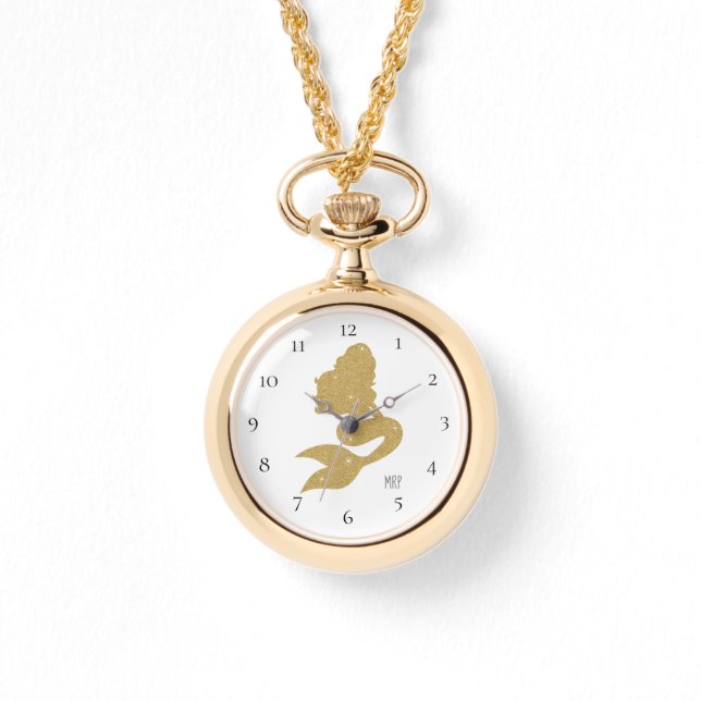 *~* Vrouwen Leer Gouden Glitter Trendy Zeemeermin Horloge (Voorkant)