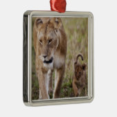 Vrouwen leeuw met welp metalen ornament (Rechts)