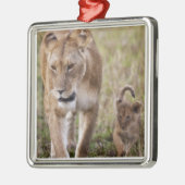 Vrouwen leeuw met welp metalen ornament (Links)