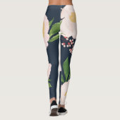 Vrouwen Leggings Baby Roze Kosmos op Navy (Achterkant)