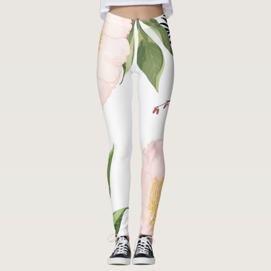 Vrouwen Leggings Baby Roze Kosmos op Wit (Voorkant)