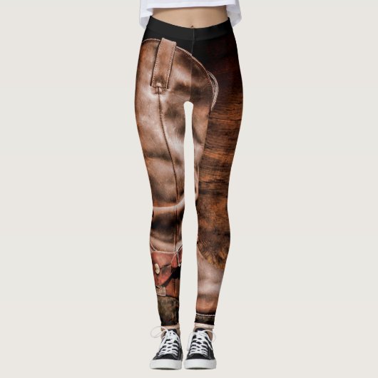 Vrouwen Leggings Cowboy Laarzen Schuur Hout Rustie (Voorkant)