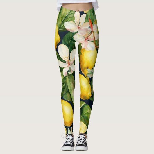 Vrouwen leggings in citroengeel en groen (Voorkant)