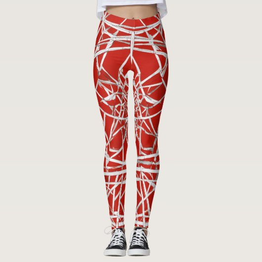 Vrouwen leggings met rode en witte golven (Voorkant)