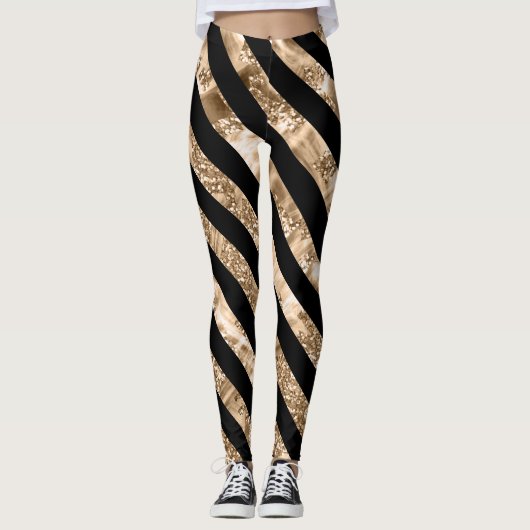 Vrouwen Leggings met zwarte en gouden strepen (Voorkant)