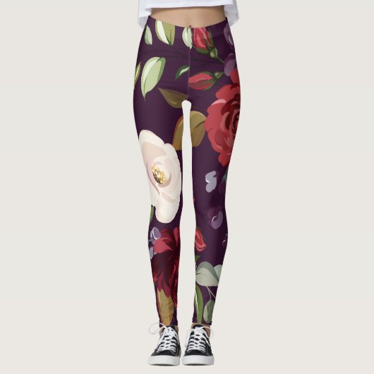 Vrouwen Leggings Plum Paarse Rozen Goud Geometrisc (Voorkant)