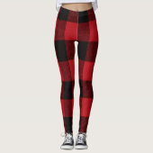Vrouwen Leggings Red Buffalo Plaid Beer Zwart (Voorkant)