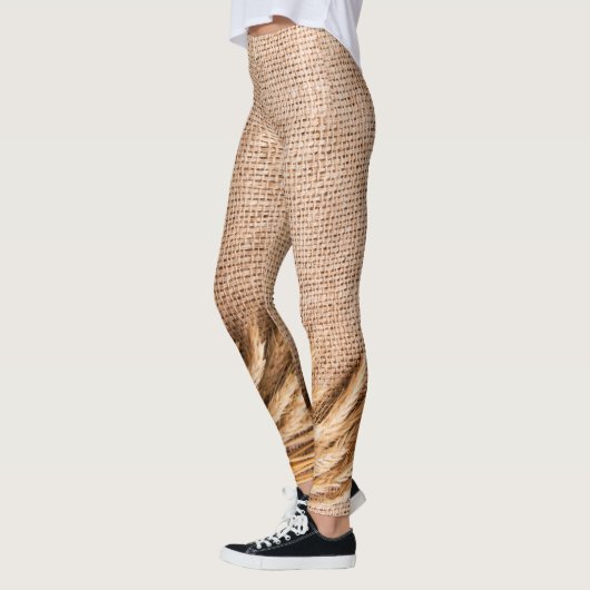 Vrouwen Leggings Tarwe op Burlap Sack Country Rust (Links)