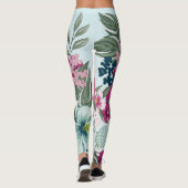 Vrouwen Leggings Tropische bloemen op Blue Ombre (Achterkant)