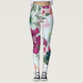 Vrouwen Leggings Tropische bloemen op Blue Ombre (Voorkant)