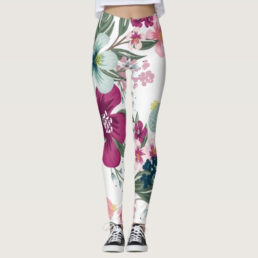 Vrouwen Leggings Tropische bloemen op wit (Voorkant)