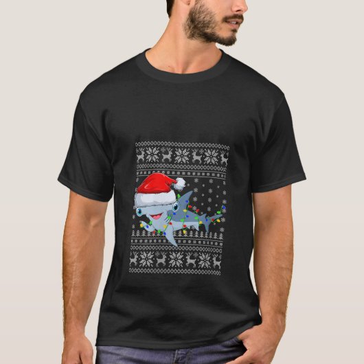 Vrouwen Lelijke Trui Xmas Lights Santa Hammerhead  T-shirt (Voorkant)