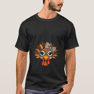 Vrouwen Leopard Print Thanksgiving Turkije Face Gl T-shirt