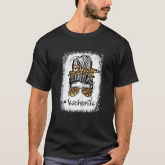 Vrouwen Leraar Leven Messy Bun Haar Band Bril Le T-shirt