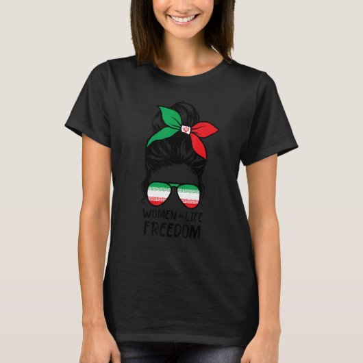 Vrouwen leven vrijheid Zan Zendegi Azadi Messy Bun T-shirt (Voorkant)