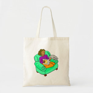 Vrouwen lezen met kat tote bag