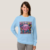 Vrouwen Light Blue Long-Sleeve Balloons Party T-shirt (Voorkant volledig)