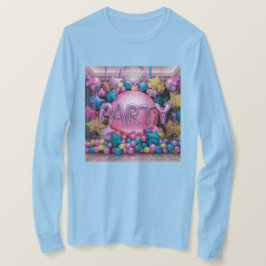 Vrouwen Light Blue Long-Sleeve Balloons Party T-shirt