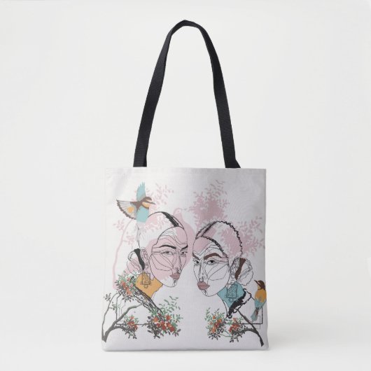Vrouwen Line Art Boho stijl Canvas tas (Voorkant)