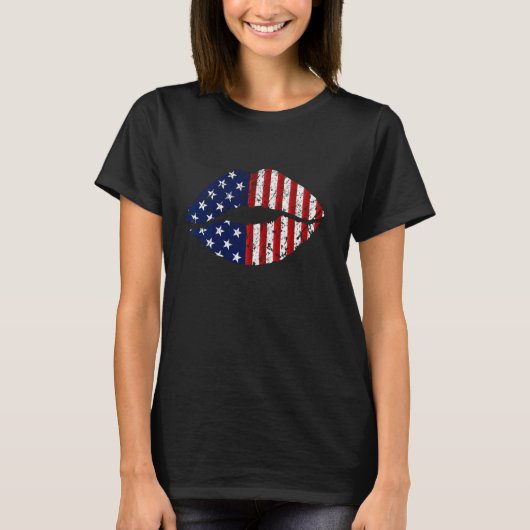 Vrouwen Lips Amerikaanse vlag 4 juli Trotse USA li T-shirt (Voorkant)