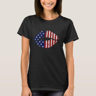 Vrouwen Lips Amerikaanse vlag 4 juli Trotse USA li T-shirt