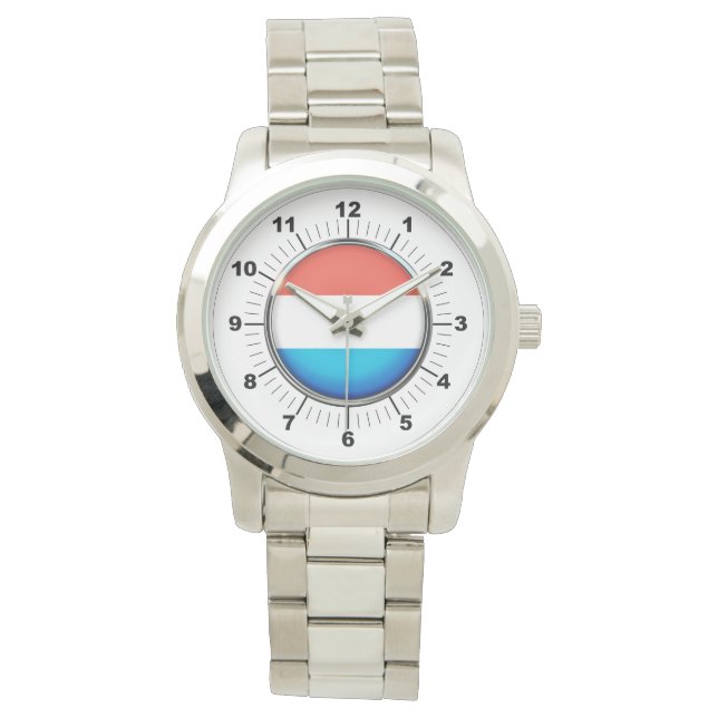 Vrouwen Luxemburgse vlag Oversized zilveren horlog Horloge (Voorkant)