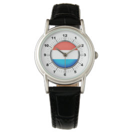 Vrouwen Luxemburgse vlag zwart lederen horloge