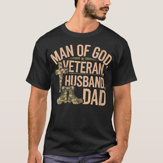 Vrouwen Man van God Veteran Husband Dad Christelij T-shirt (Voorkant)