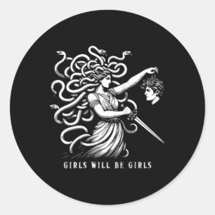 Vrouwen Meisje Zal Meisjes Zijn Vrouwelijke Medusa Ronde Sticker