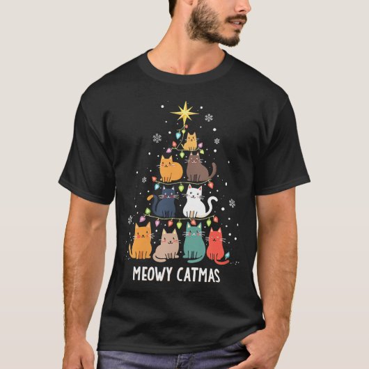Vrouwen Meowy Catmas Kat Kerstboom Kerstmis Jongen T-shirt (Voorkant)