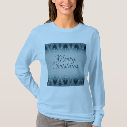 Vrouwen Merry Christmas Trees Lichtblauw T-shirt (Voorkant)