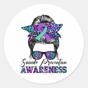 Vrouwen Messy Bun Suicide Prevention Awareness Suï Ronde Sticker