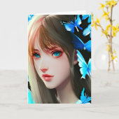  Vrouwen met Blauwe Vlinders Verjaardag Kaart (Gele Bloem)