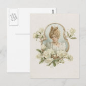 Vrouwen met Briefkaart met witte rozen (Voorkant / Achterkant)