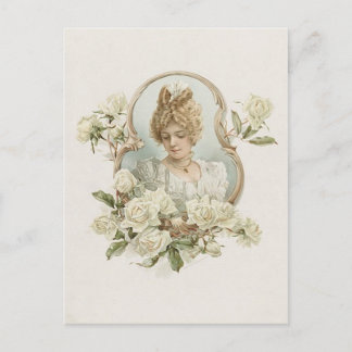 Vrouwen met Briefkaart met witte rozen