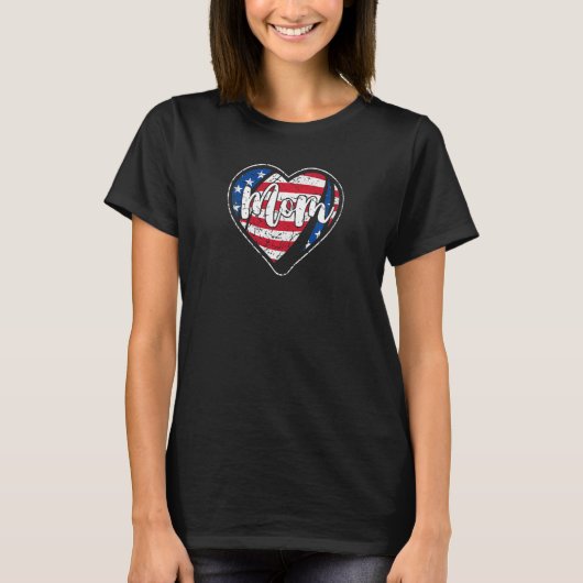 Vrouwen met een Amerikaanse vlag Hart Rugby Mo Mo T-shirt (Voorkant)