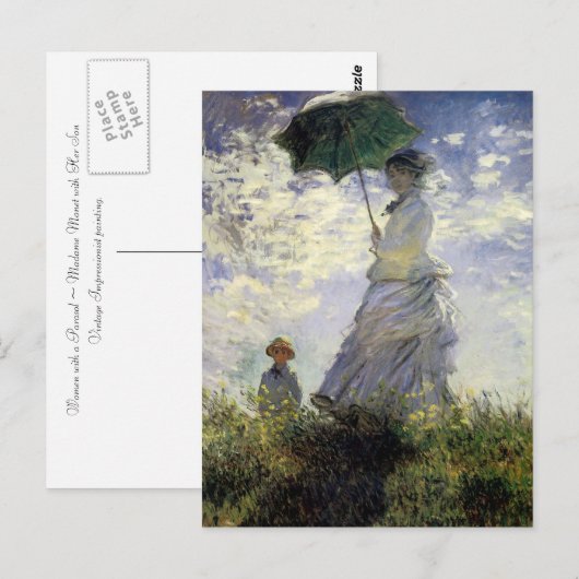 Vrouwen met een parasol ~ Madame Monet met haar zo Briefkaart (Voorkant / Achterkant)