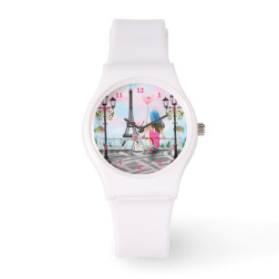 Vrouwen met een roze hartballon in Parijs Watch Horloge