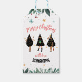 Vrouwen met een zwarte kerstboom cadeaulabel (Voorkant)