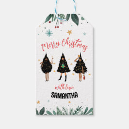 Vrouwen met een zwarte kerstboom cadeaulabel