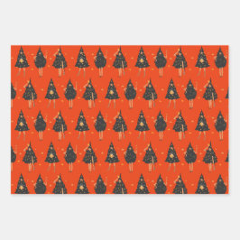 Vrouwen met een zwarte kerstboom inpakpapier vel