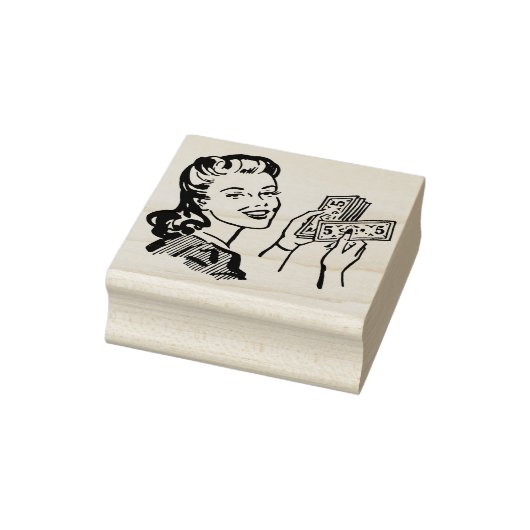 Vrouwen met geld  comic cartoon kunst rubberstempel (Stempel)