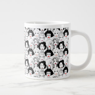 Vrouwen met lippenstift grote koffiekop