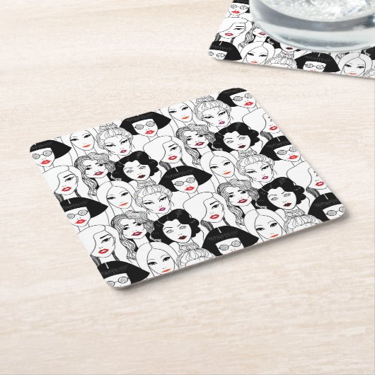 Vrouwen met lippenstift kartonnen onderzetters (Schuin)