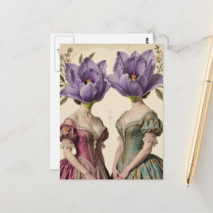 Vrouwen Met Paarse Bloem Hoofden Collage Briefkaart