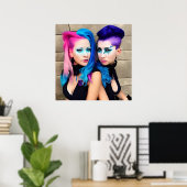 Vrouwen met Paarse, Roze en Blauwe Mohawks Poster (Thuiskantoor)