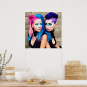 Vrouwen met Paarse, Roze en Blauwe Mohawks Poster (Keuken)